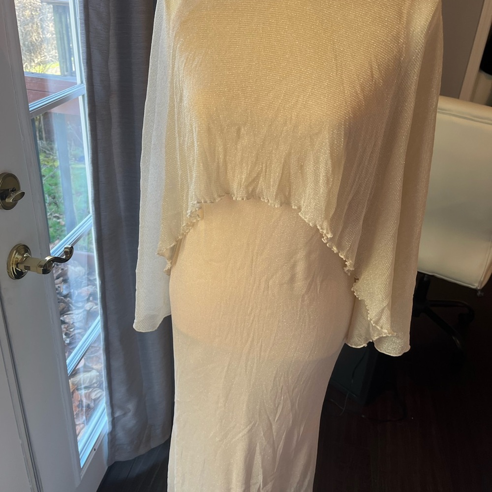 Elegant Cream Dress with Sheer Overlay